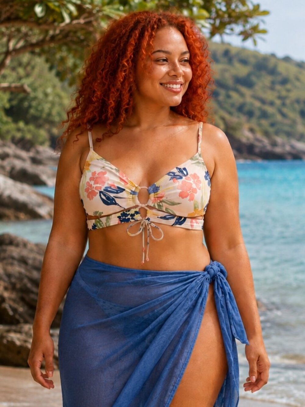 CUPSHE Floral Bikini Top XL Keyhole Tie Front Swim Top